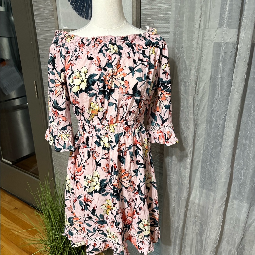 Lulu's Pink Floral Off-Shoulder Dress